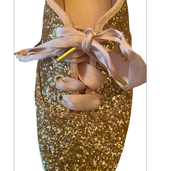 Keds X Kate Spade Glitter Sneakers Pink Rose Gold with Satin laces Size 8.5 - Picture 3 of 7